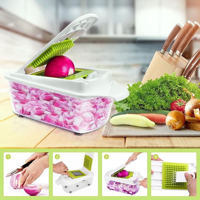 Food Dicer Chopper 5 Blades, Onion Dicer Chopper, Fruit and Veggie and Vegetables Chopper, Food Prep, Light Green
