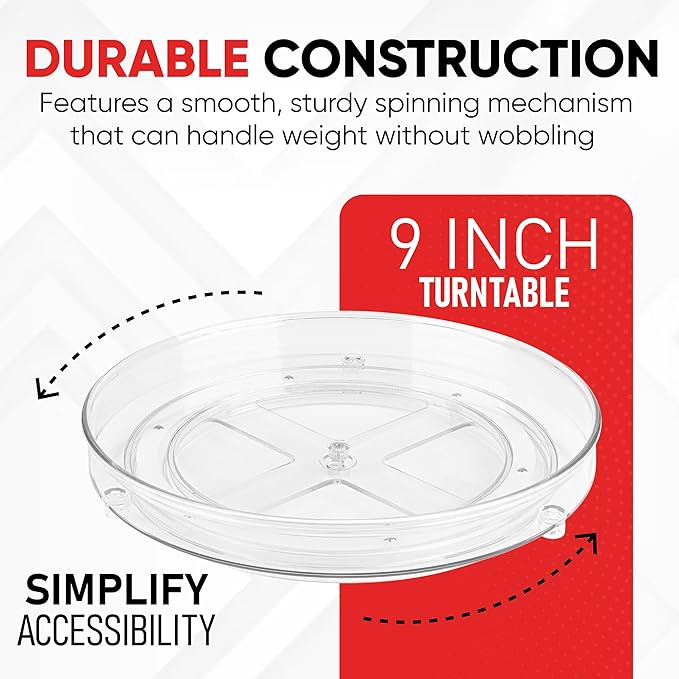 Oizeir Lazy Susan Organizer for Cabinet, 9 Inch Clear Acrylic Turntable – Rotating Spice Rack, Pantry, Fridge & Countertop Organizer, Smooth Spinning, Space-Saving Kitchen Storage (2 Pack)