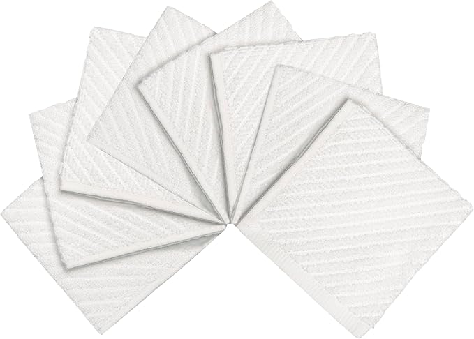 Bumble Towels Premium Kitchen Dish Cloths (12" x 12") | 8 Pack | Diagonal Deluxe Dish Cloth | High Absorbent Tea Towels Set | White