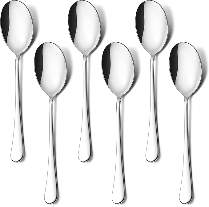 HaWare Serving Spoons X 6, 9.8 inches Large Size Stainless Steel Spoon Service for Home, Elegant Design for Kitchen/Buffet/Party, Mirror Polished and Dishwasher Safe(6 Pack)