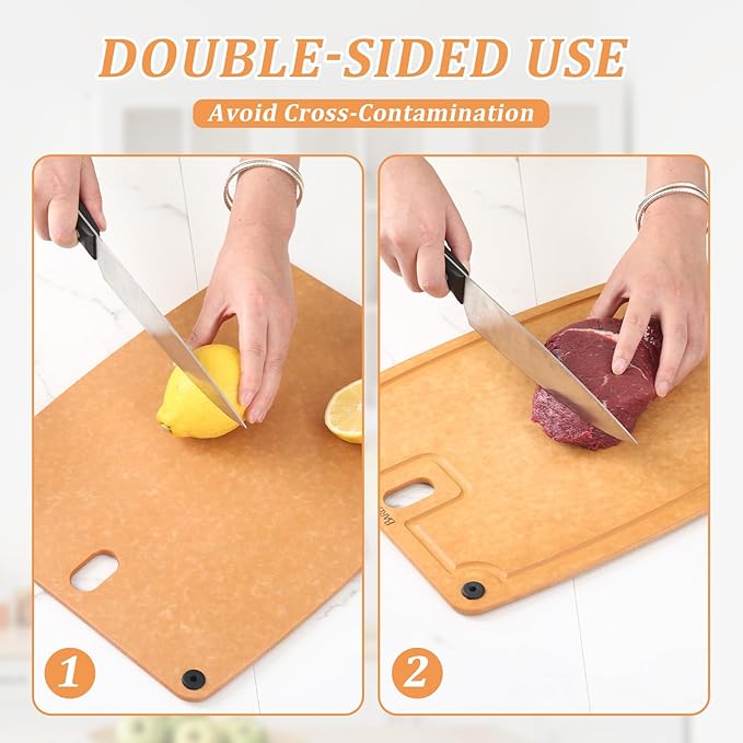 2PC Cutting Boards for Kitchen Dishwasher Safe Eco-Friendly Composite Cutting Board, Reversible Chopping Board with Handles & Juice Grooves, Small & Medium Cutting Board for Kitchen