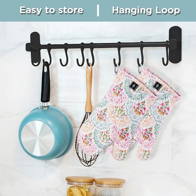 BONTHEE Pot Holders for Kitchen Heat Resistant Hot Pads for Countertops Oven Pot Holders Cotton Potholders for Kitchen Cooking Baking, Extra Long Cotton Cooking Gloves - Mandala - Oven Gloves - 2PCS