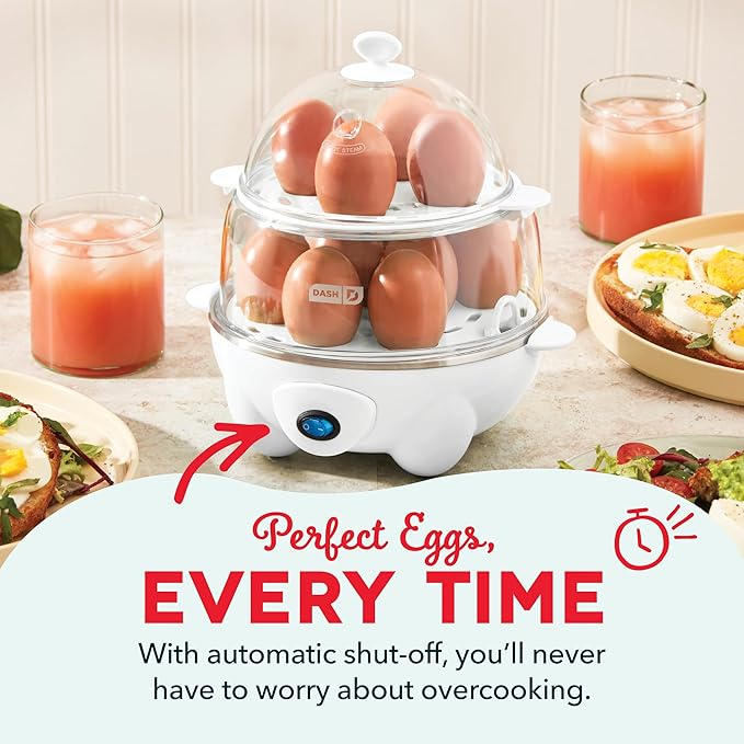 Dash Deluxe Egg Cooker - Boiler, Poacher & Steamer - Includes Measuring & Recipe Guide - Dishwasher Safe - BPA Free - Holds 12 Eggs, White