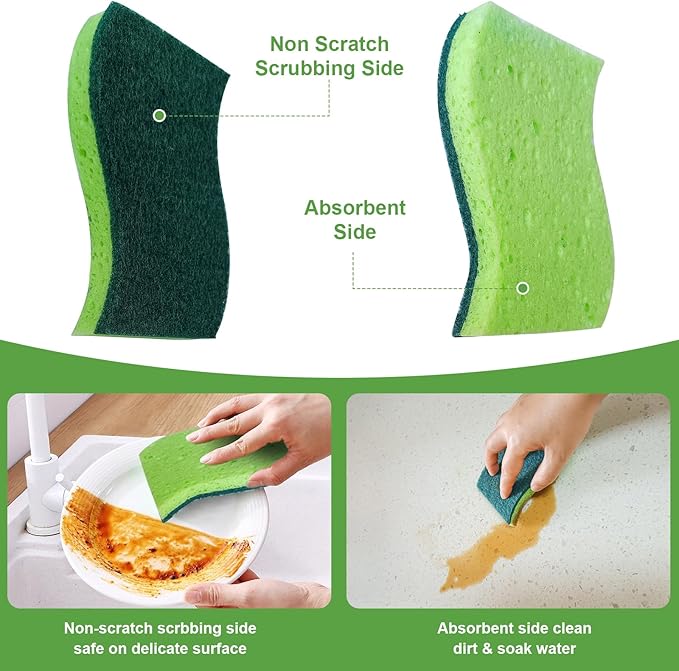 Non Scratch Scrub Sponge and Wire Dishwashing Rag Combo, 12+12 Pack, Dish Sponges and Multipurpose Wire Dishcloths for Kitchen Cleaning, Dish Washing, and Household Scrubbing