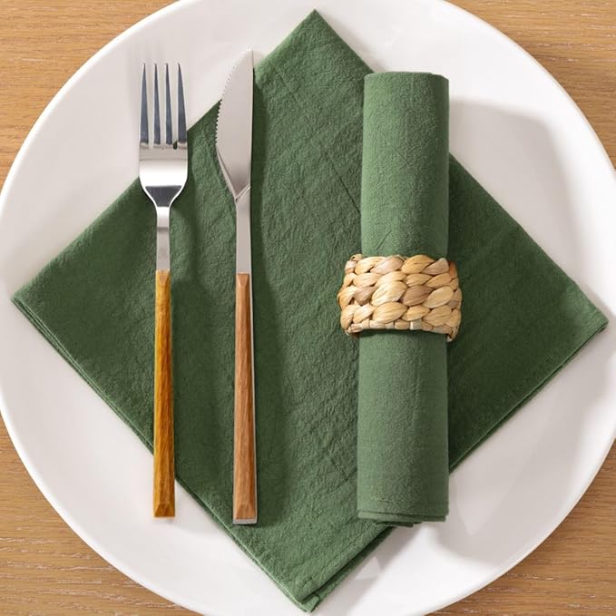 MLMC 4 Pack Olive Green Cloth Napkins Rustic Washable Cotton Linen Napkins Set of 4 17"x17" Reusable Dinner Napkins Cloth for Wedding Party Gatherings Decor