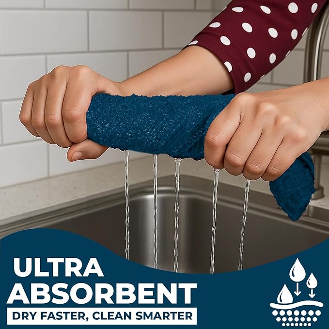 DAN RIVER Premium Kitchen Towels - [Pack of 12] 100% Cotton (16x 26 Inches) -Super Soft,Highly Absorbent, Quick Dry, Dish Towels for Kitchen Towels -Blue Opal