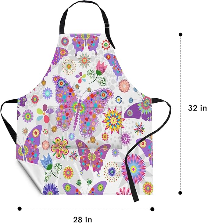 Britimes Butterfly Apron Floral Colorful Butterflies Flowers Aprons Kitchen Cooking Gardening for Women With Pockets