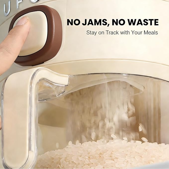 Rice Dispenser, Rice Storage Container with Measuring Cup for Kitchen Pantry Household, Cereal Dry Food Storage Containers Airtight, Sealed Moisture Proof (Brown 11 Lbs)