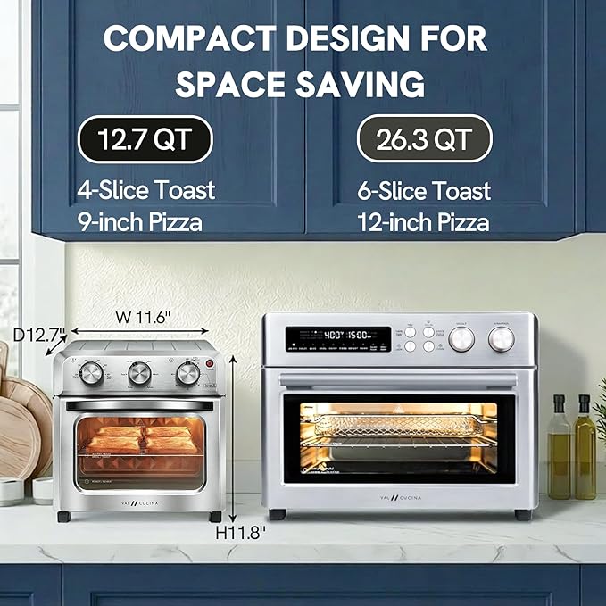 VAL CUCINA 6-in-1 Air Fryer Toaster Oven Combo, Compact 12.7 QT Small Countertop Convection Oven, Fits 9" Pizza & 4 Toast, Hexagon Hybrid Heating, Enamel Baking Pan