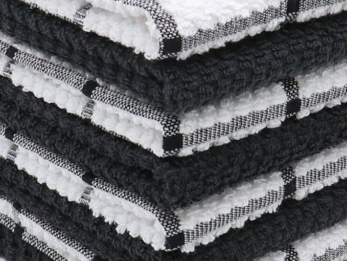 Cleaning Rags Cleaning Cloths for Cleaning House, Cotton Dish Cloths Dish Rags for Washing Dishes, Set of 8, Light and Soft Terry Kitchen Washcloths Kitchen Rags,12 Inch x 12 Inch (Black Set)