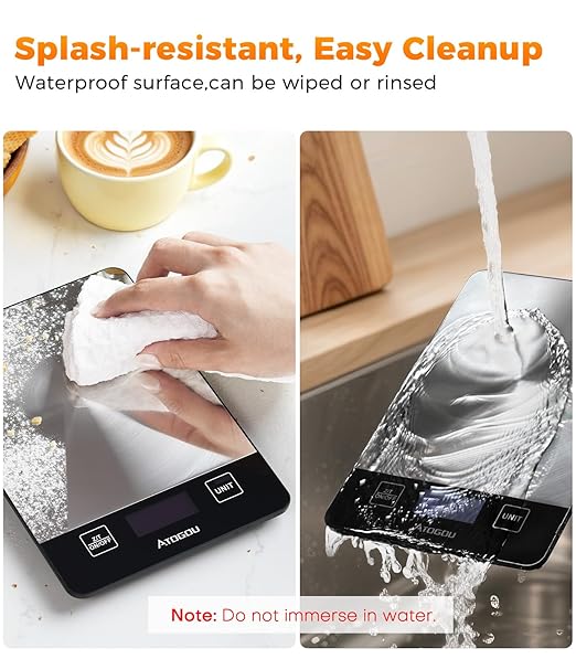 Atogou Food Scale - 33lb Digital Kitchen Scale Ounces Grams, Rechargeable & Full-View Display, Water-Resistant, Batteries or USB-C Charging, Stainless Steel, for Cooking, Meal Prep, Package (Grey)