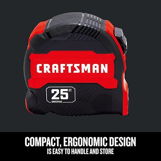 CRAFTSMAN 25-Ft Tape Measure with Fraction Marketing,Retractable,Manual-Locking Blade (CMHT37443S),(Pack of 12)