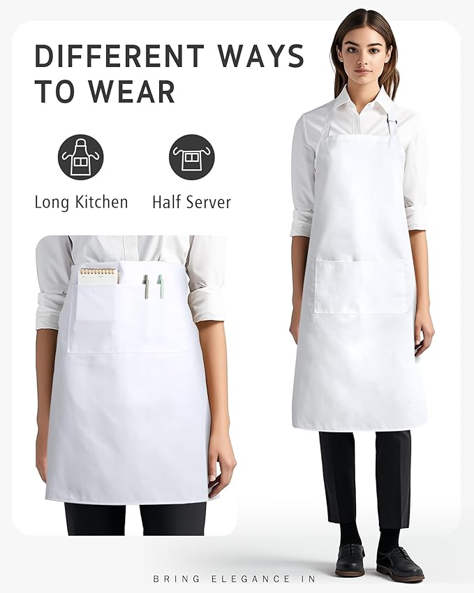 Syntus Apron for Men Women, Adjustable Cooking Kitchen Chef Aprons with 2 Pockets, Cotton/Polycotton/Polyester