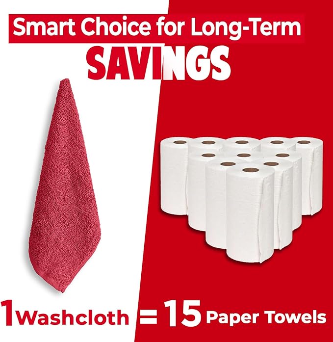 DAN RIVER 24 Pack Wash Cloths for Showering [12x12] - 100% Cotton Washcloths Premium Quality Flannel Face Cloths for Bathroom, Highly Absorbent and Soft Feel Wash Clothes, Red