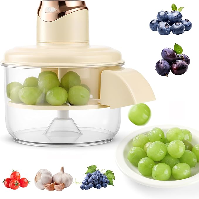 Electric Grape Peeler Machine, 50W High Power Automatic Garlic Peeler & Cherry Tomato Skin Remover, Upgraded 5-Blade System, 1300mAh Rechargeable Fruit Peeling Tool for Salad & Kitchen