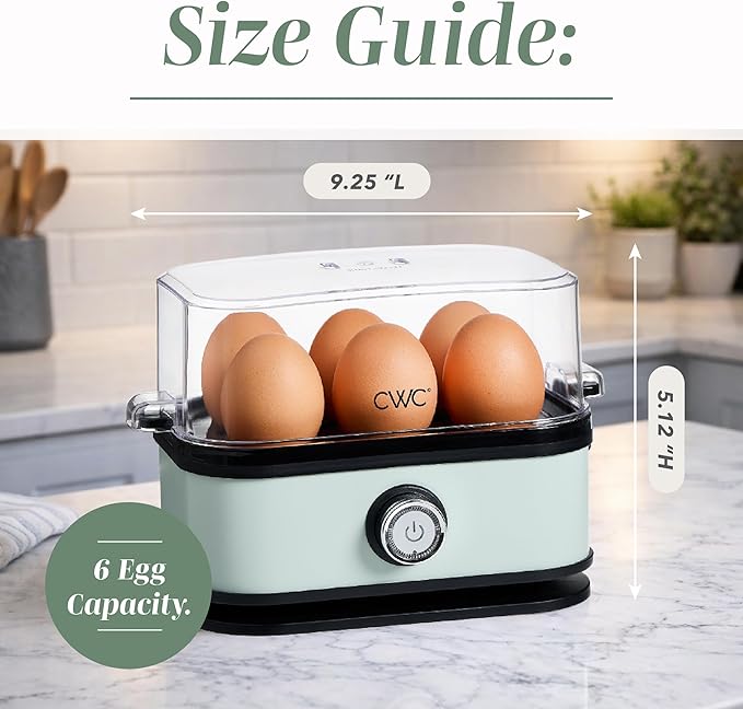 COOK WITH COLOR 6-Egg Capacity Egg Cooker – For Soft, Medium, Or Hard-Boiled Eggs, Rapid Cook Time, Auto Shut-Off & Boil-Dry Protection – Includes Tray, Measuring Cup & Lid – 210W Egg Maker, Sage