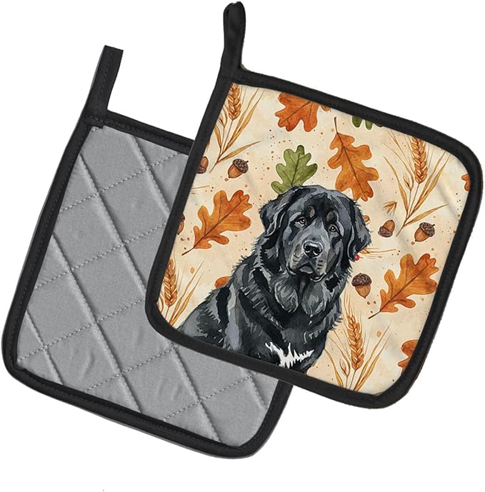 Caroline's Treasures Black Tibetan Mastiff Heirloom Fall Pair of Pot Holders Pair 7.5x7.5 Quilted Insulated Hot Pads Decorative Kitchen Gift Made in USA