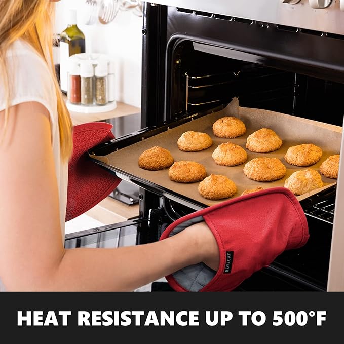 2-Pack Silicone Pot Holders for Kitchen Heat Resistant up to 500°F, Non-Slip Large Hot Pads with Pocket, Quilted Liner Trivets for Countertops Hot Pots and Pans (Red)
