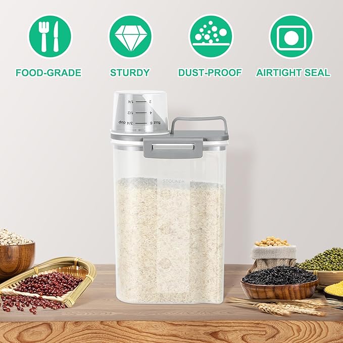 TBMax Rice Storage container 4 Lbs, Small Rice Dispenser with Measuring Cup, Cereal Containers Flour Bin, Kitchen Food Storage Container and Pantry Organizers, Pet Dog Cat Food Dispenser