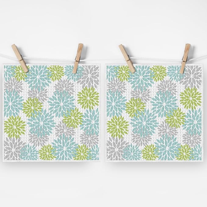 Artoid Mode Light Blue Dahlia Floral Kitchen Dish Cloths, 12x12 Inch Quick Dry Microfiber Dishcloths for Kitchen Premium Dish Rags Set of 2