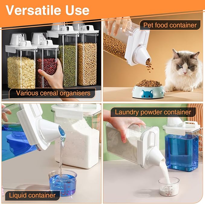 EUBUY 6 Pcs Rice Airtight Storage Container, Rice Container with Measuring Cup & Pour Spout, BPA Free Clear Plastic Kitchen and Pantry Organization Bin for Grain, Flour, Sugar, Oatmeal, Dry Pet Food