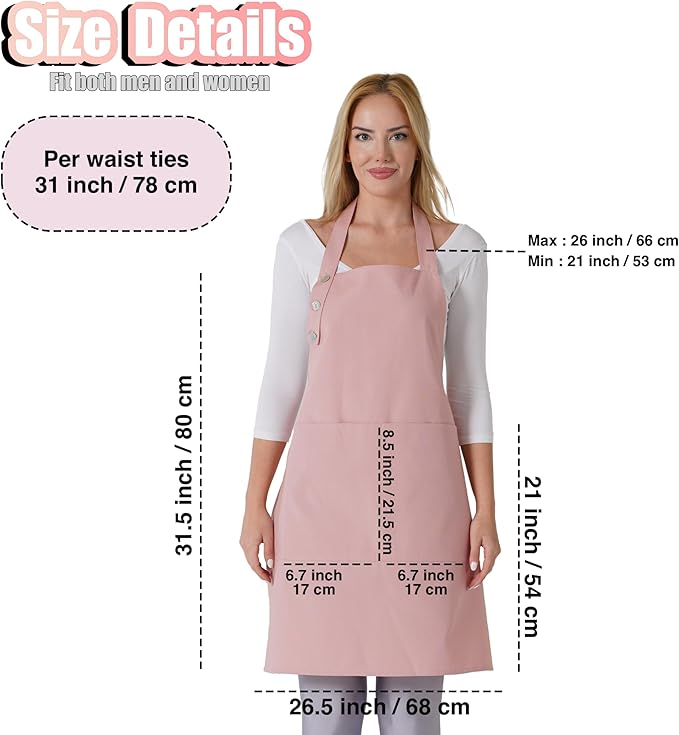 TOSHE Kitchen Apron Waterdrop Resistant Cotton Apron with adjustable Aprons for Women with Pockets 10 Color option Cooking Powder Pink Apron (Powder Pink)
