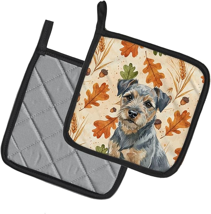 Caroline's Treasures Blue and Tan Border Terrier Heirloom Fall Pair of Pot Holders Pair 7.5x7.5 Quilted Insulated Hot Pads Decorative Kitchen Gift Made in USA