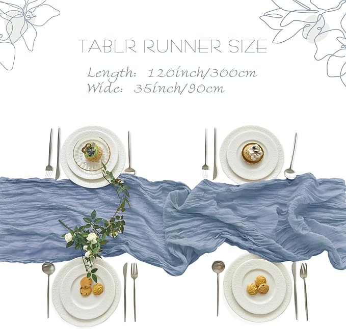 IVAPUPU 10 Pcs Cheesecloth Table Runner - 10ft Dusty Blue Spring Boho Gauze Cheese Cloth Table Runners for Baby Shower Decorations Wedding Party Garden Farmhouse