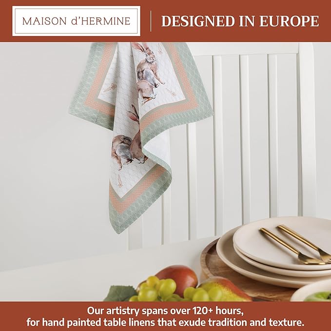 Maison d' Hermine Cloth Napkins Set of 4 100% Cotton Everyday Reusable Square Napkins Cloth Washable Dinner Wedding Restaurant Gifts for Mothers Day Spring/Summer (Rabbits At Dawn, 18" x 18")