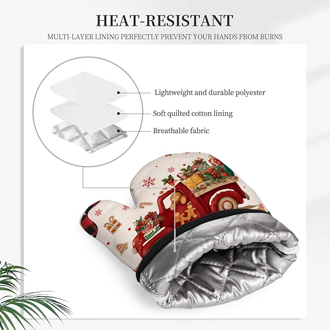Christmas Gingerbread Oven Mitts Set of 3, Gingerbread Man Heat Resistant Silicone Non-Slip Kitchen Pot Holders for Baking & Cooking