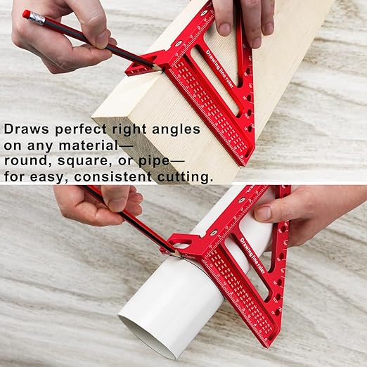 Large Carpenter Square 6.5''x5.79''Protractor Ruler with 3D Multi-Angle Measuring and Scribing Features with Anti-Lost Pin for Accurate Woodworking & Construction
