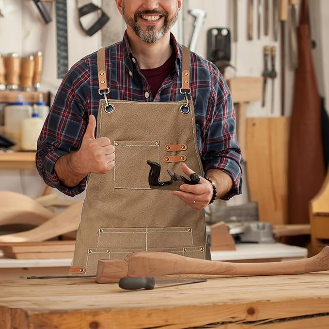 Canvas Work Apron,Cross Back Aprons for Men,Women,Cooking,Carpenter,Woodworking,Chef,BBQ,Grilling,Bartender