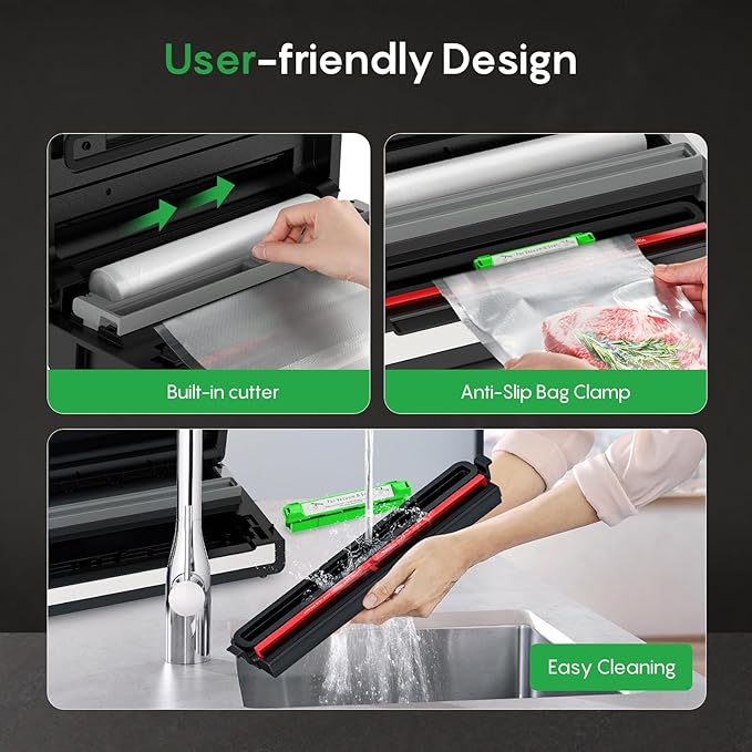 FRESKO Automatic Vacuum Sealer for Food, Hands-Free Operation Food Sealer, Continuous Seal 50 Bags in 20 Mins, Built-in Cutter & Roll Storage, Powerful Suction for Meal Prep & Bulk Food Storage