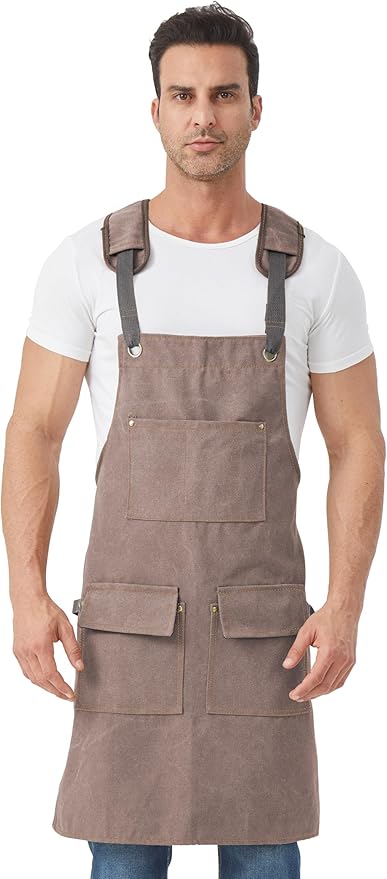 Nanxson Woodworking Apron for Men,Canvas Work Tool Apron Cross Back with Multi-Pockets Waterproof for Carpenter Woodworker
