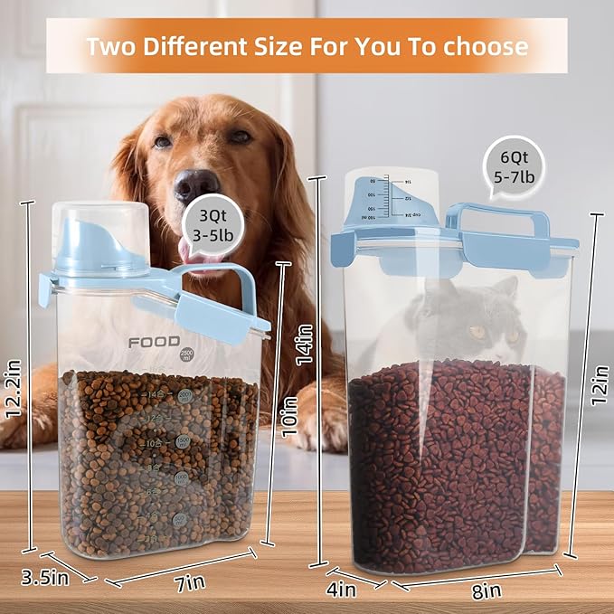 LEAWALK Airtight Small Cat Dog Pet Food Storage Containers BPA Free, with Large Pour Spout/1 Measuring Cup/ 4 Safety Locks and Double-layer Silicone Strip (Elegant Blue, 5L-1pack)