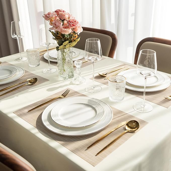 Placemats Set of 8 Vinyl/Plastic Woven Place Mats for Kitchen Table Indoor/Outdoor Washable Placemat Wipeable Dining Table Mats (Beige,8)