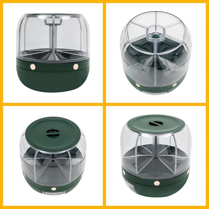 Cereal Dispenser, 6-grid 360° Rotating Grain Dispenser, 6 in 1 Sealed Clear Rice Dispenser, 6kg/13.2lbs Grain Storage Container, PET Round Granular Dry Food Dispenser, 10.63*10.63in Dark Green