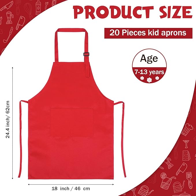 Handepo 40 Pcs Apron Chef Hat Set Aprons Chef 's Bib Apron Hats Bulk for Cooking Painting 7-13 Years