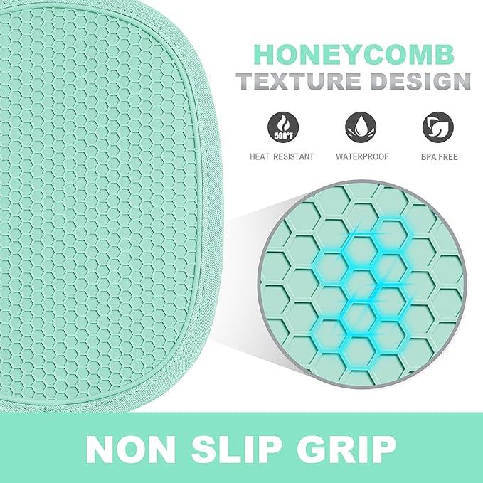 2-Pack Silicone Pot Holders for Kitchen Heat Resistant up to 500°F, Non-Slip Large Hot Pads with Pocket, Quilted Liner Trivets for Countertops Hot Pots and Pans (Bermuda Teal)