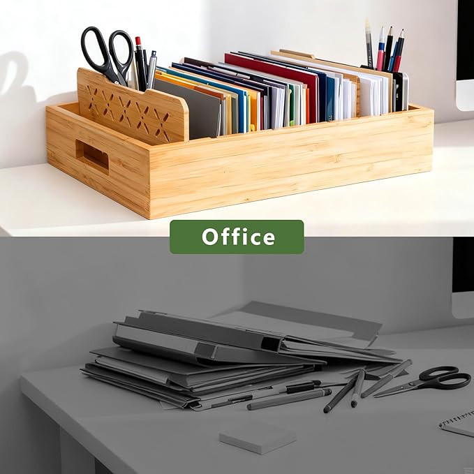 Bamboo Drawer & Counter Organizer Tray with Adjustable Dividers, Versatile Organizer for Bathroom, Kitchen, Desk & Kids' Items