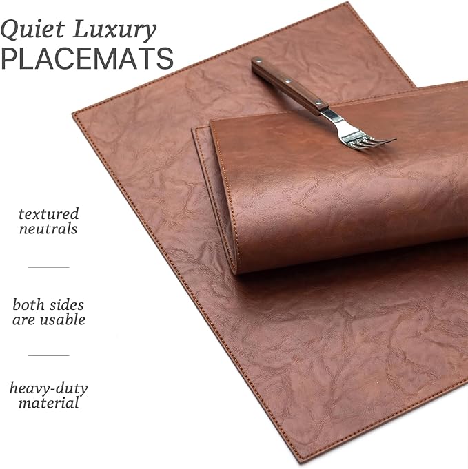 Faux Leather Placemats Set of 8 Vinyl Washable Wipeable Table Mats for Kitchen Dining Table Heat Resistant Waterproof Indoor/Outdoor Placemats Non-Slip Easy Clean Place Mats (Reddish Brown)