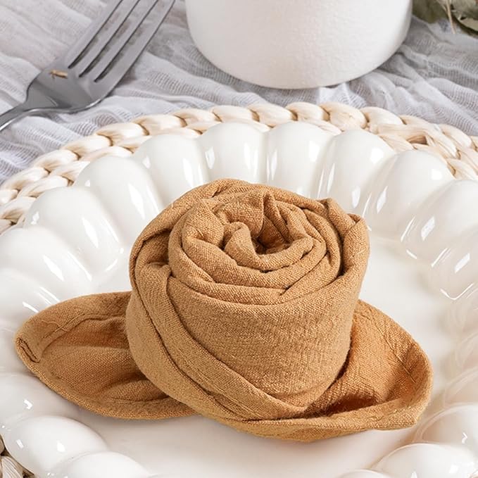 MLMC 8 Pack Caramel Cloth Napkins Rustic Washable Cotton Linen Napkins Set of 8 17"x17" Reusable Dinner Napkins Cloth for Wedding Party Bridal Shower Everyday Use Gathings Decor