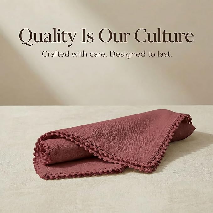 ACCENTHOME Burgundy Cloth Napkins Set of 12 18x18 inch Cotton Dinner Napkins - Washable Soft Premium Hotel Quality Reusable Napkins Perfect Table Napkins for Family Dinners, Weddings & Everyday Use