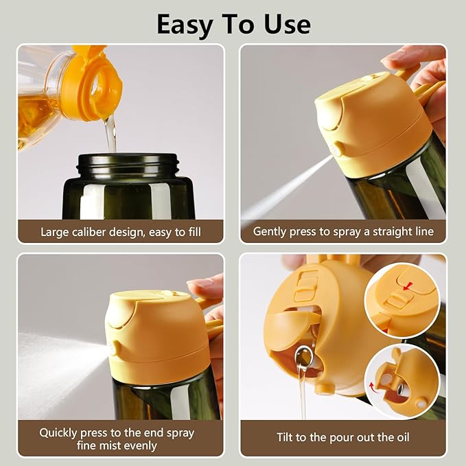 SWEET VIEW Olive Oil Dispenser and Oil Sprayer – 16oz/470ml Glass Light-Proof Oil Pourer for Kitchen, Air Fryer, Cooking, Salad, and BBQ
