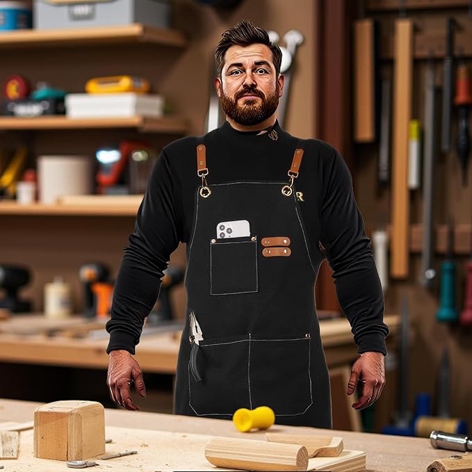 Kitchen apron 16oz canvas with cross-back, waterproof and oil-proof, heavy-duty gardening apron with multiple pockets