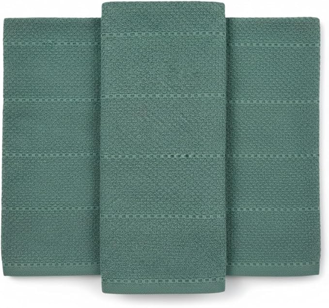 Serafina Home Dark Emerald Green Kitchen Hand Dish Towels: Oversized 28" x 18",100% Cotton Cloth Soft Cleaning Drying Absorbent Textured Design, Set of 3 Multipurpose for Everyday Use