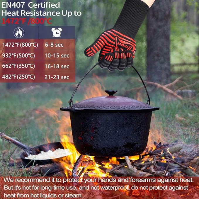 Grilling Gloves 1472℉ Extreme Heat Resistant, Grill BBQ Gloves for Men, Silicone Non-Slip Kitchen Oven Mitts, Hot Cooking Oven Gloves for Grilling, Frying, Baking, Welding, Fireplace, 14 Inch