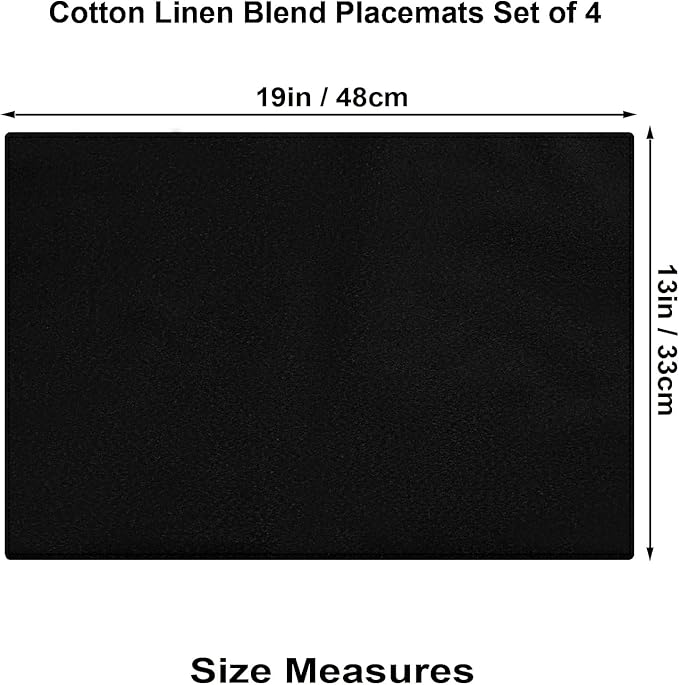 Cloth Placemats Set of 4, Cotton Linen Blend Machine Washable Double Layered Durable Place Mats Heat Resistant Placemats Wrinkle Free Thick Fabric Dining Table Mats (Black, 4)