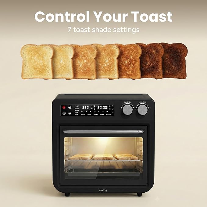 SMIRLY Digital Air Fryer Toaster Oven Combo, 27QT Convection Countertop Oven, 10-in-1 Multi-Function Fits 12" Pizza & 6 Slices of Toast, Stainless Steel, Black