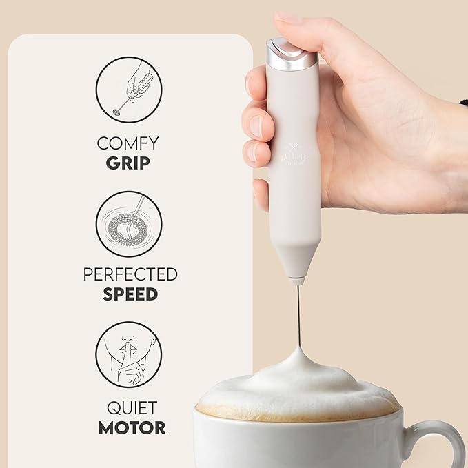 Zulay Kitchen Powerful Frother Wand AA Batteries Included, Ultra Fast Handheld Drink Mixer, Comfort Milk Frother, Stainless Steel Whisker, Frother Handheld for Coffee, Protein & Matcha - Frothmate 2.0